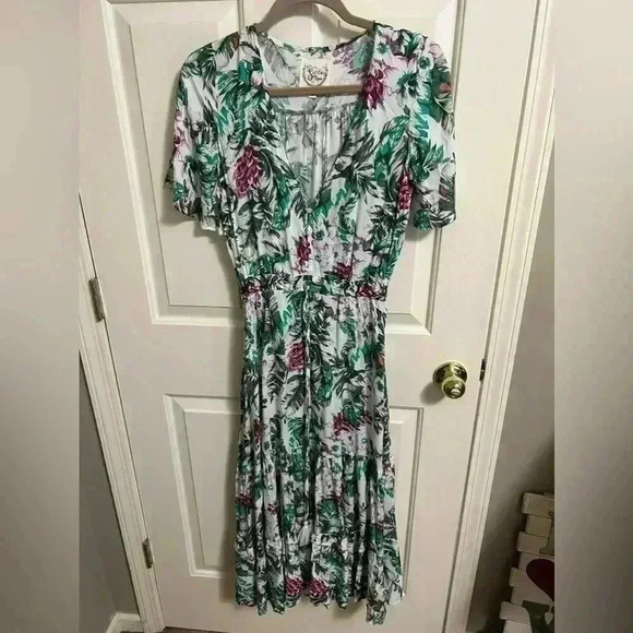 Anthro Sunday Mi Amor Midi Dress Womens Size XS Peasant Prairie V-neck Floral - Picture 1 of 6